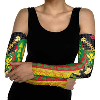 Hawaiian Tropical Plants Lei Arm Sleeves Kanaka Maoli Tribal with Palaka Motifs - Polynesian Pride