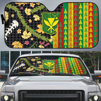 Hawaiian Tropical Plants Lei Auto Sun Shade Kanaka Maoli Tribal with Palaka Motifs - Polynesian Pride