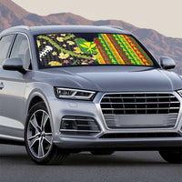 Hawaiian Tropical Plants Lei Auto Sun Shade Kanaka Maoli Tribal with Palaka Motifs - Polynesian Pride