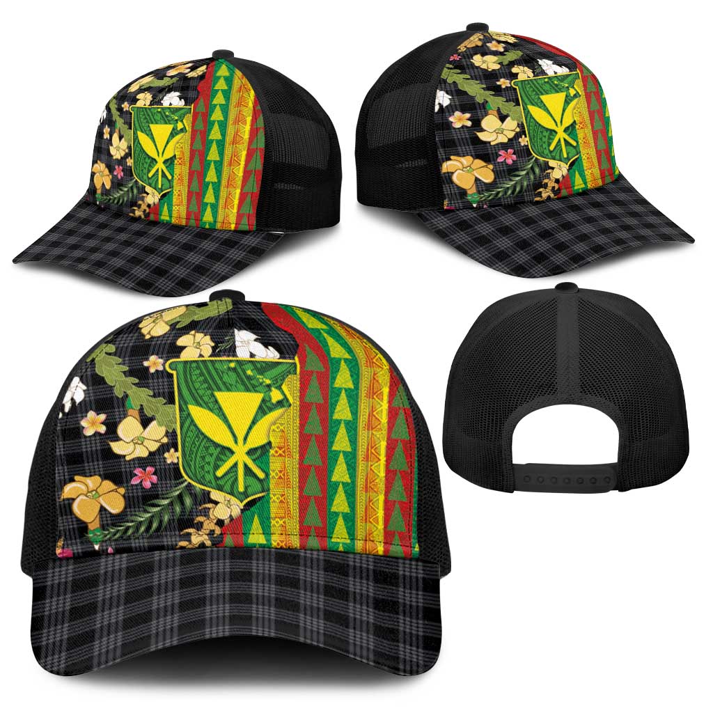 Hawaiian Tropical Plants Lei Baseball Net Cap Kanaka Maoli Tribal with Palaka Motifs - Polynesian Pride
