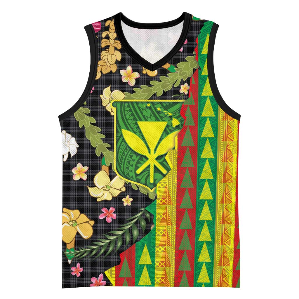 Hawaiian Tropical Plants Lei Basketball Jersey Kanaka Maoli Tribal with Palaka Motifs - Polynesian Pride