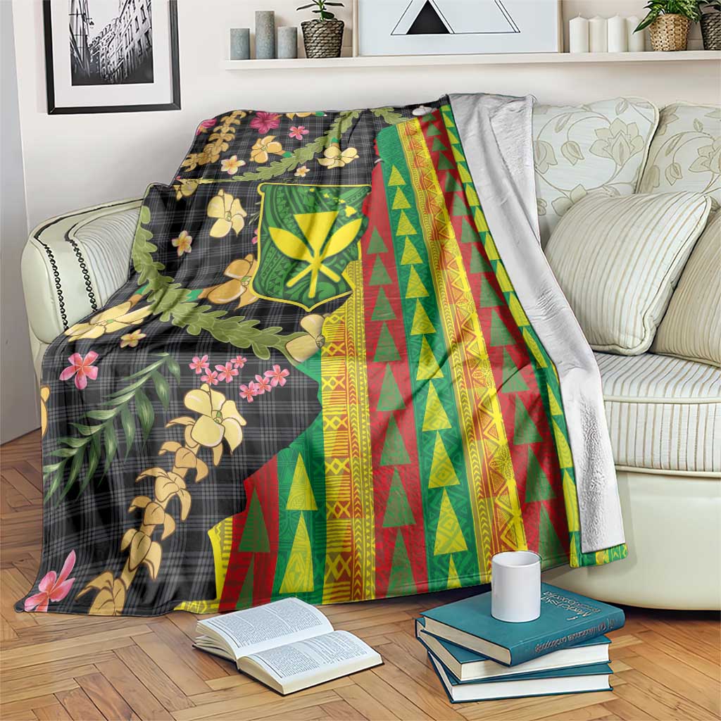 Hawaiian Tropical Plants Lei Blanket Kanaka Maoli Tribal with Palaka Motifs LT03 Multicolor - Polynesian Pride