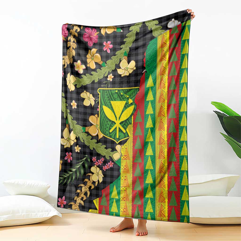 Hawaiian Tropical Plants Lei Blanket Kanaka Maoli Tribal with Palaka Motifs - Polynesian Pride