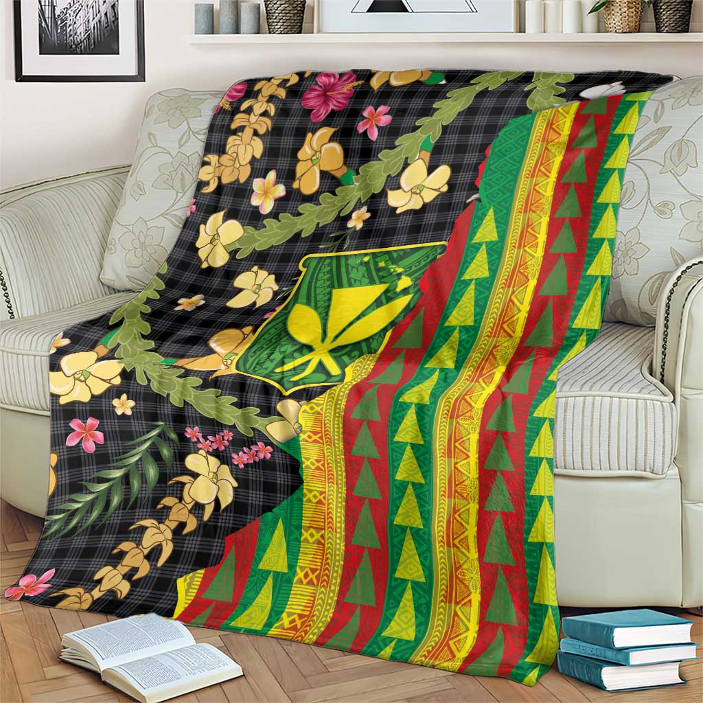 Hawaiian Tropical Plants Lei Blanket Kanaka Maoli Tribal with Palaka Motifs - Polynesian Pride