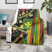 Hawaiian Tropical Plants Lei Blanket Kanaka Maoli Tribal with Palaka Motifs - Polynesian Pride