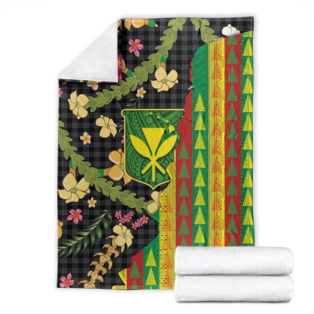 Hawaiian Tropical Plants Lei Blanket Kanaka Maoli Tribal with Palaka Motifs - Polynesian Pride