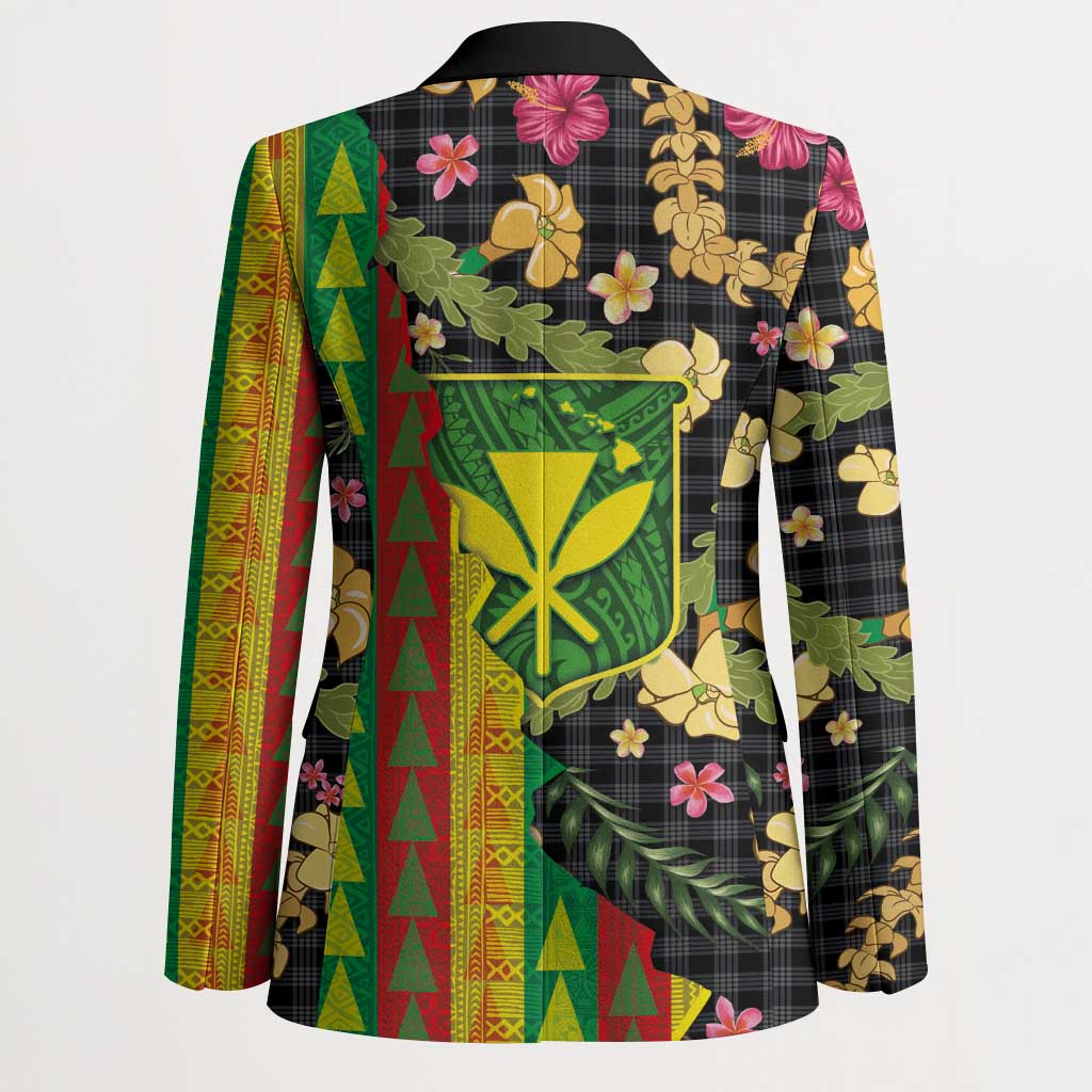 Hawaiian Tropical Plants Lei Blazer Kanaka Maoli Tribal with Palaka Motifs - Polynesian Pride