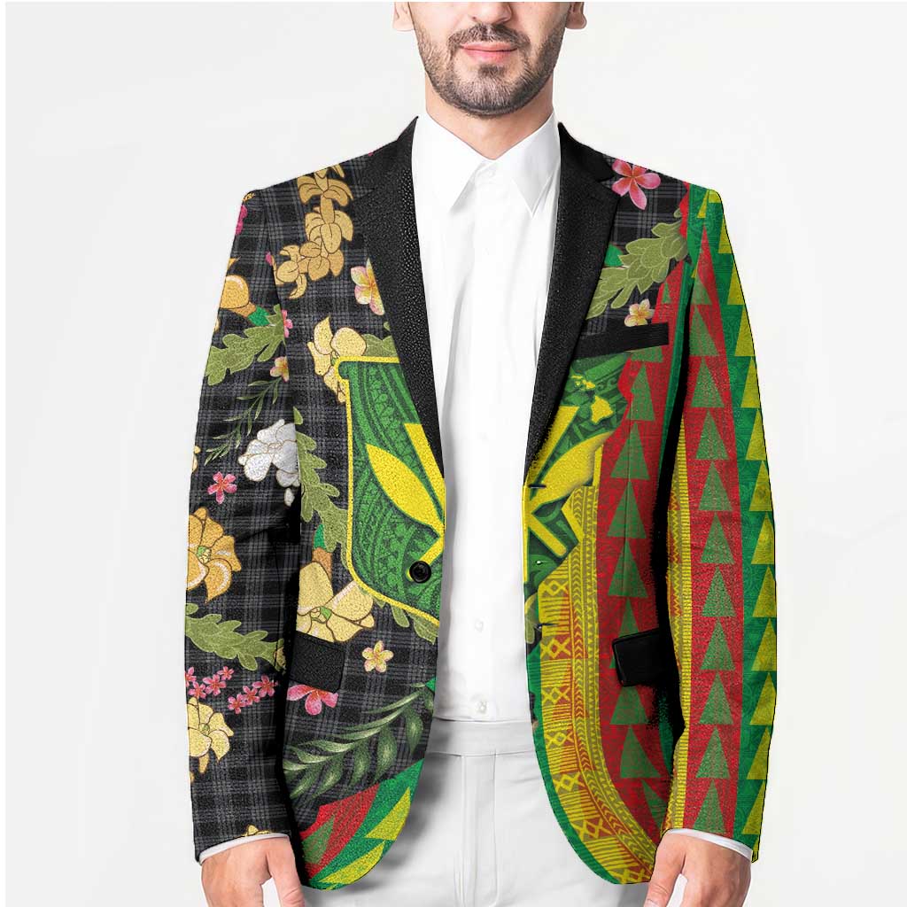 Hawaiian Tropical Plants Lei Blazer Kanaka Maoli Tribal with Palaka Motifs - Polynesian Pride
