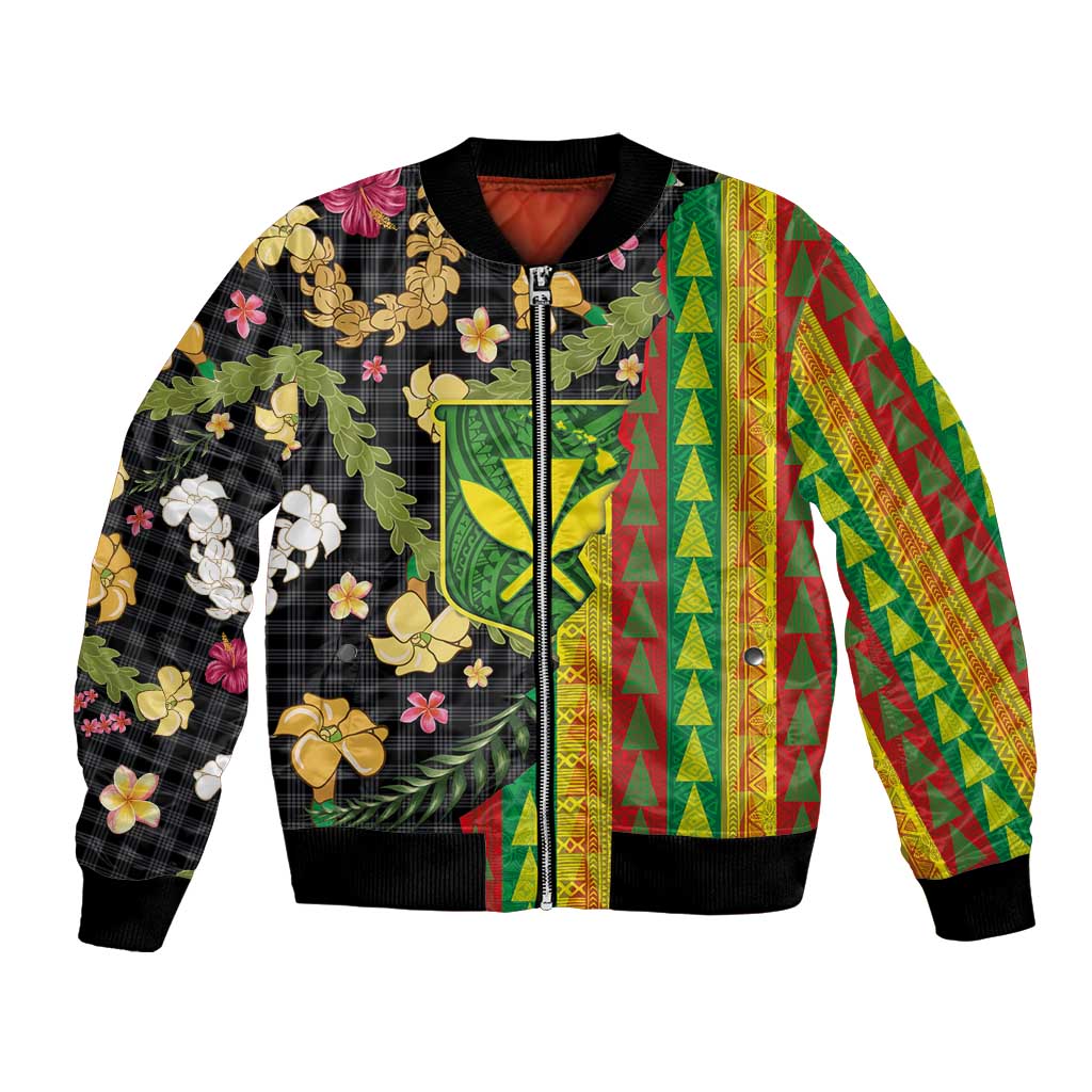 Hawaiian Tropical Plants Lei Bomber Jacket Kanaka Maoli Tribal with Palaka Motifs LT03 Unisex Multicolor - Polynesian Pride