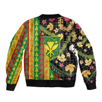 Hawaiian Tropical Plants Lei Bomber Jacket Kanaka Maoli Tribal with Palaka Motifs LT03 - Polynesian Pride
