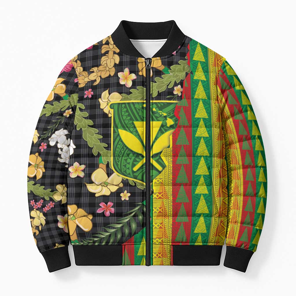Hawaiian Tropical Plants Lei Bomber Puffer Jacket Kanaka Maoli Tribal with Palaka Motifs LT03 Unisex Multicolor - Polynesian Pride