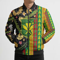 Hawaiian Tropical Plants Lei Bomber Puffer Jacket Kanaka Maoli Tribal with Palaka Motifs - Polynesian Pride