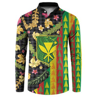 Hawaiian Tropical Plants Lei Button Sweatshirt Kanaka Maoli Tribal with Palaka Motifs - Polynesian Pride