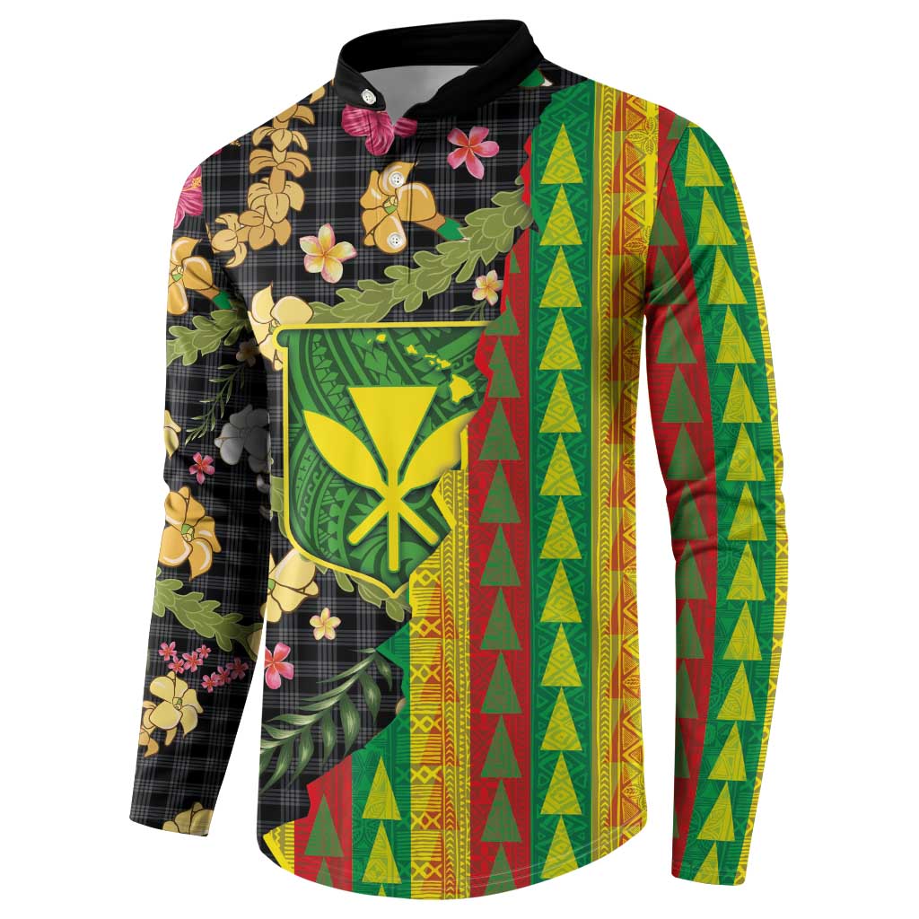 Hawaiian Tropical Plants Lei Button Sweatshirt Kanaka Maoli Tribal with Palaka Motifs - Polynesian Pride