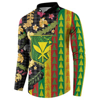 Hawaiian Tropical Plants Lei Button Sweatshirt Kanaka Maoli Tribal with Palaka Motifs - Polynesian Pride