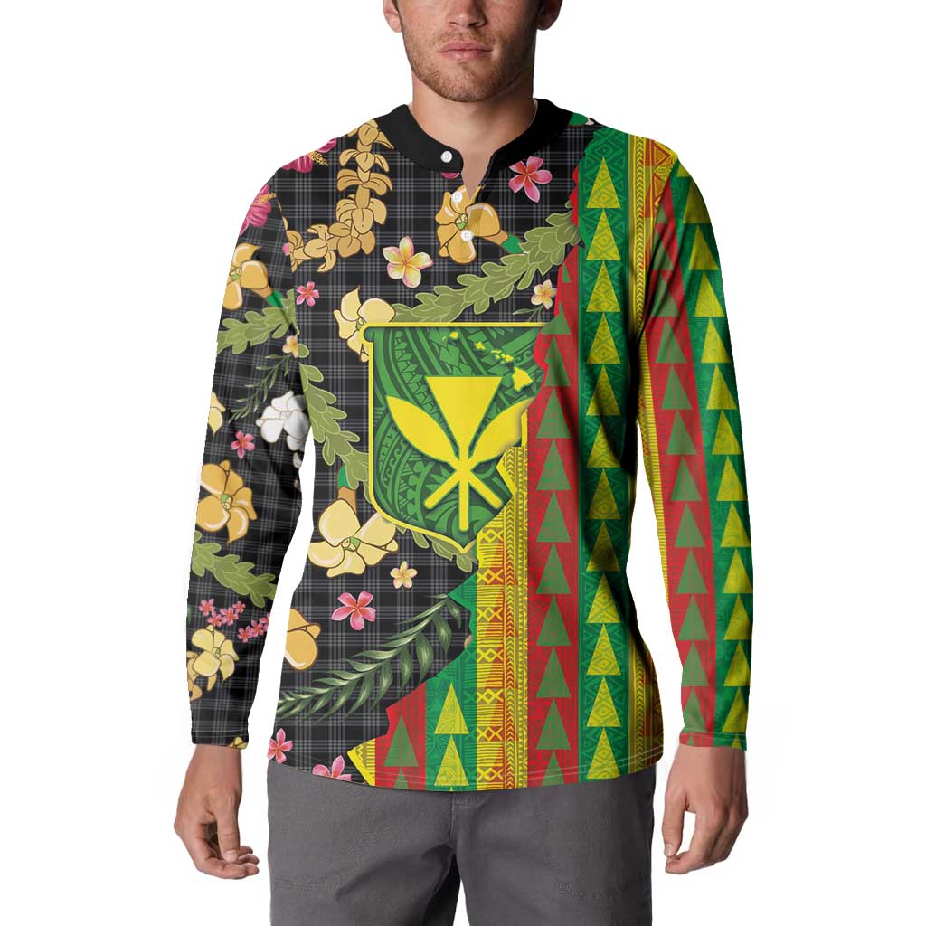 Hawaiian Tropical Plants Lei Button Sweatshirt Kanaka Maoli Tribal with Palaka Motifs - Polynesian Pride