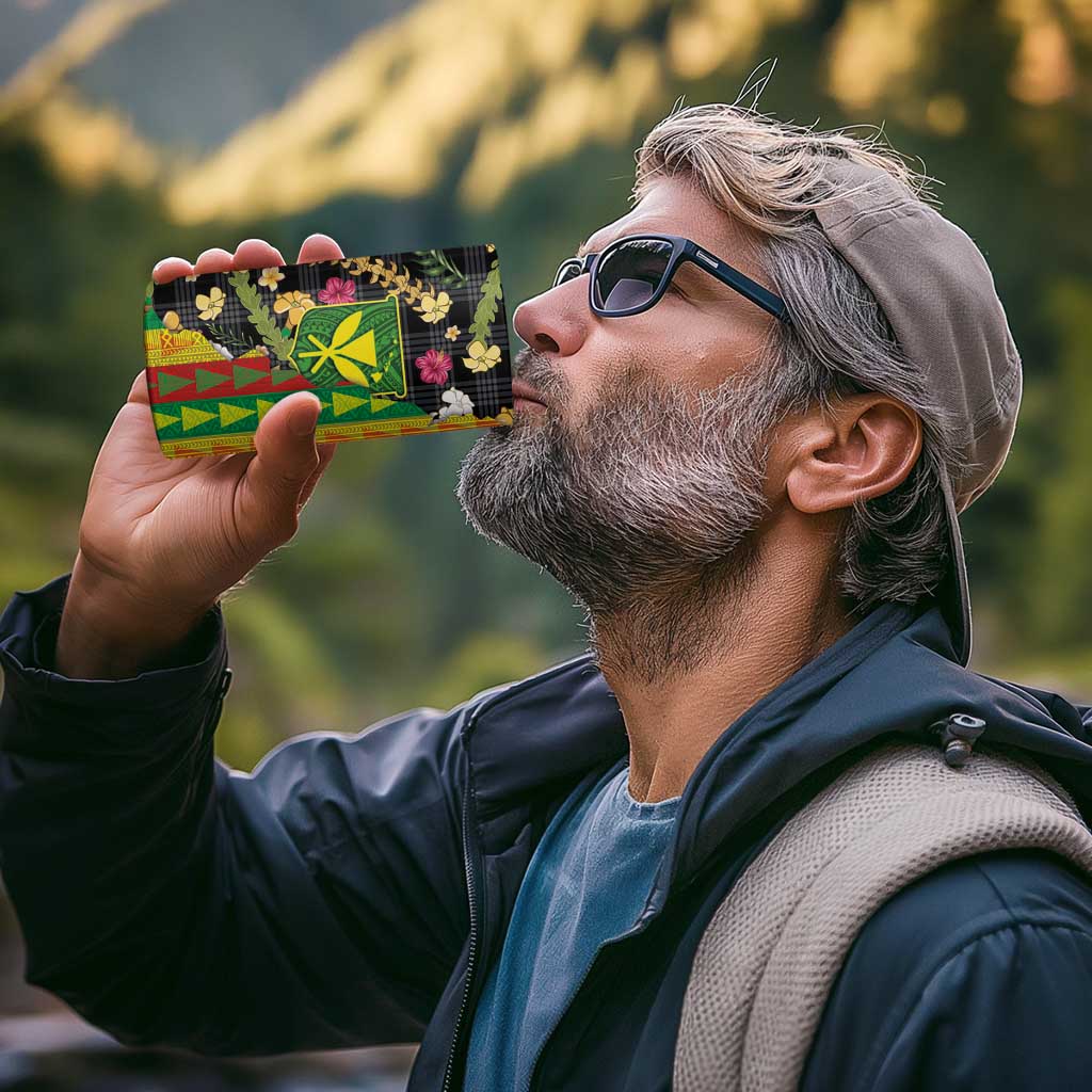 Hawaiian Tropical Plants Lei 4 in 1 Can Cooler Tumbler Kanaka Maoli Tribal with Palaka Motifs - Polynesian Pride