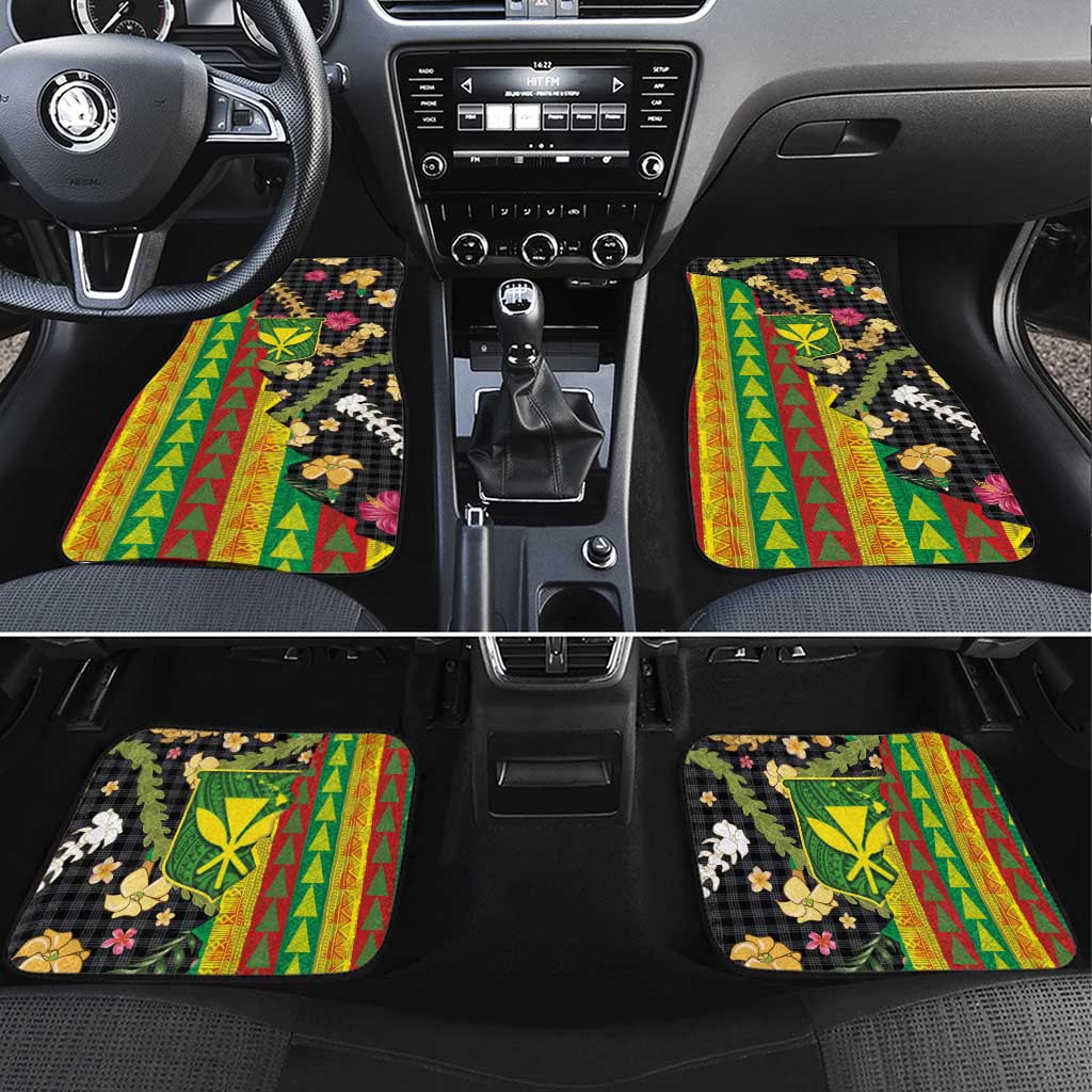 Hawaiian Tropical Plants Lei Car Mats Kanaka Maoli Tribal with Palaka Motifs - Polynesian Pride