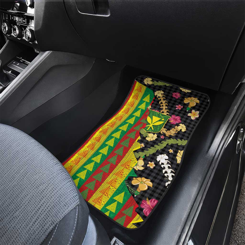 Hawaiian Tropical Plants Lei Car Mats Kanaka Maoli Tribal with Palaka Motifs - Polynesian Pride