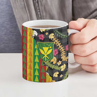 Hawaiian Tropical Plants Lei Ceramic Mug Kanaka Maoli Tribal with Palaka Motifs - Polynesian Pride