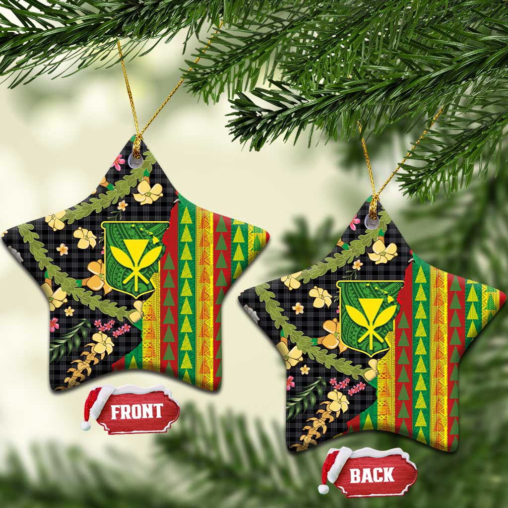 Hawaiian Tropical Plants Lei Ceramic Ornament Kanaka Maoli Tribal with Palaka Motifs - Polynesian Pride