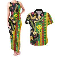 Hawaiian Tropical Plants Lei Couples Matching Tank Maxi Dress and Hawaiian Shirt Kanaka Maoli Tribal with Palaka Motifs - Polynesian Pride