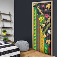 Hawaiian Tropical Plants Lei Door Cover Kanaka Maoli Tribal with Palaka Motifs - Polynesian Pride