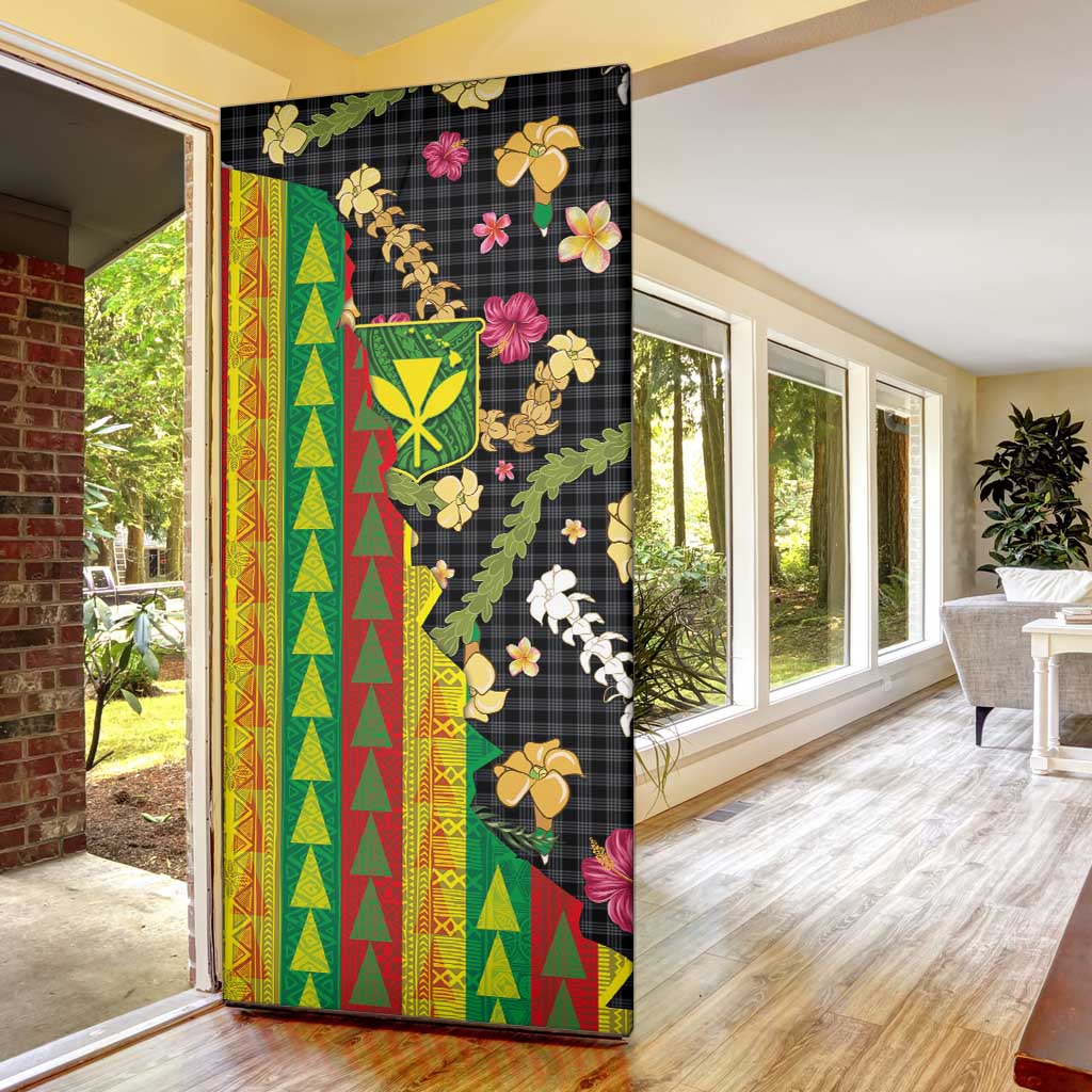 Hawaiian Tropical Plants Lei Door Cover Kanaka Maoli Tribal with Palaka Motifs - Polynesian Pride