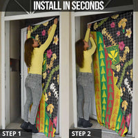 Hawaiian Tropical Plants Lei Door Cover Kanaka Maoli Tribal with Palaka Motifs - Polynesian Pride