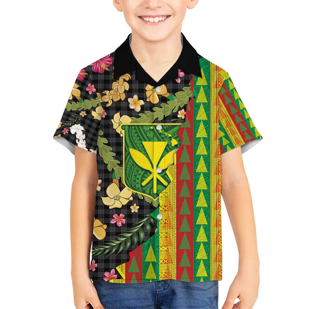 Hawaiian Tropical Plants Lei Family Matching Long Sleeve Bodycon Dress and Hawaiian Shirt Kanaka Maoli Tribal with Palaka Motifs - Polynesian Pride