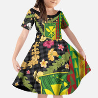 Hawaiian Tropical Plants Lei Family Matching Off Shoulder Maxi Dress and Hawaiian Shirt Kanaka Maoli Tribal with Palaka Motifs LT03 Daughter's Dress Multicolor - Polynesian Pride