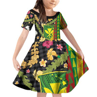 Hawaiian Tropical Plants Lei Family Matching Off Shoulder Short Dress and Hawaiian Shirt Kanaka Maoli Tribal with Palaka Motifs - Polynesian Pride