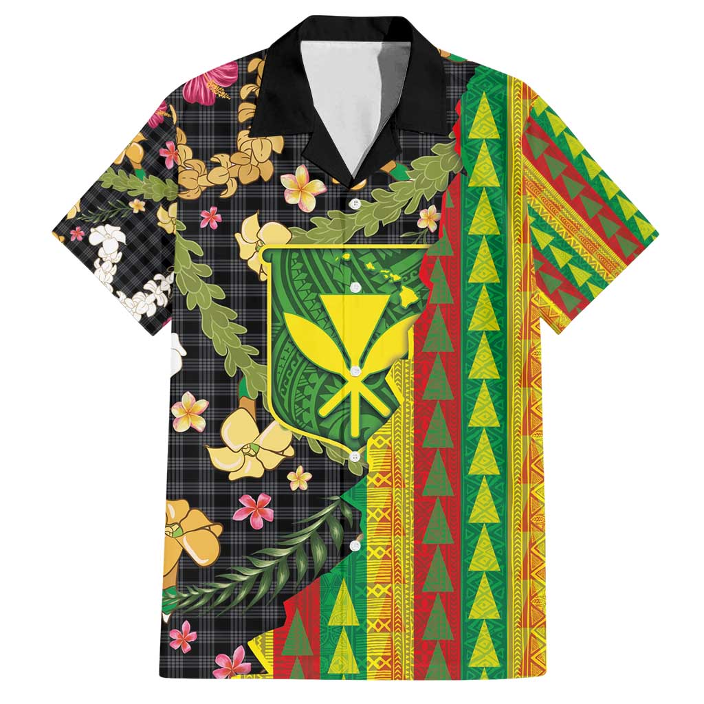 Hawaiian Tropical Plants Lei Family Matching Puletasi and Hawaiian Shirt Kanaka Maoli Tribal with Palaka Motifs - Polynesian Pride