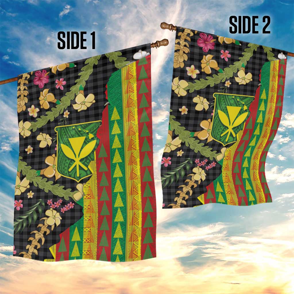 Hawaiian Tropical Plants Lei Garden Flag Kanaka Maoli Tribal with Palaka Motifs - Polynesian Pride