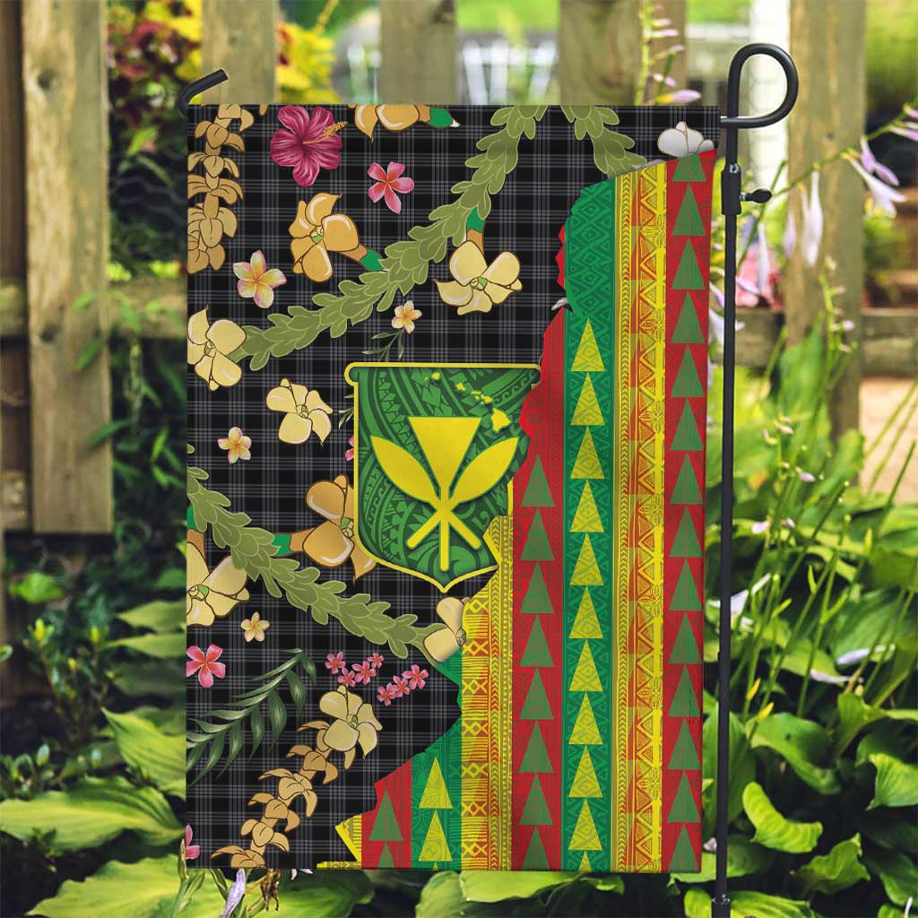 Hawaiian Tropical Plants Lei Garden Flag Kanaka Maoli Tribal with Palaka Motifs - Polynesian Pride