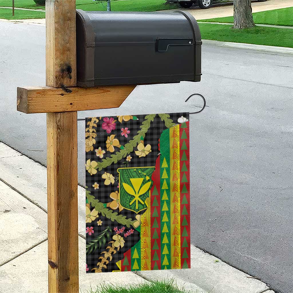 Hawaiian Tropical Plants Lei Garden Flag Kanaka Maoli Tribal with Palaka Motifs - Polynesian Pride