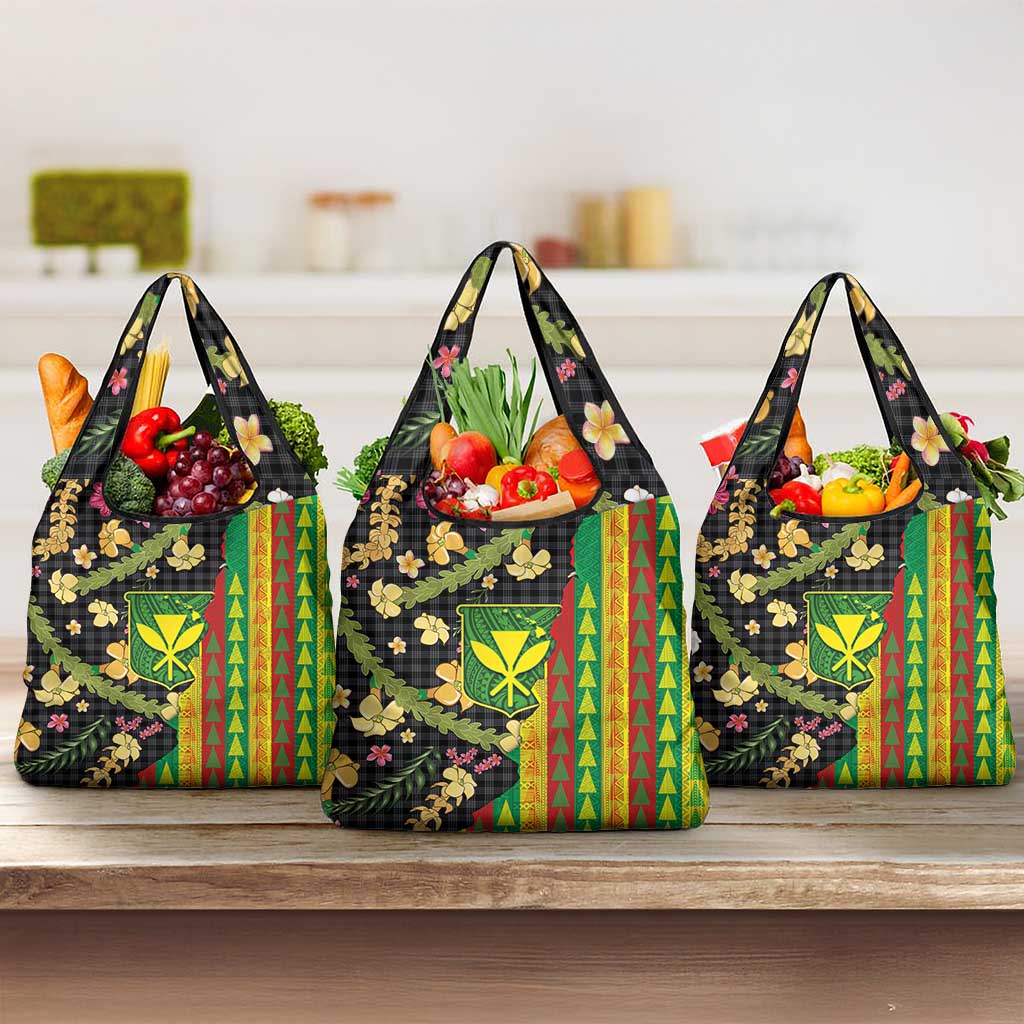 Hawaiian Tropical Plants Lei Grocery Bag Kanaka Maoli Tribal with Palaka Motifs - Polynesian Pride