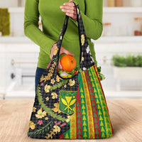 Hawaiian Tropical Plants Lei Grocery Bag Kanaka Maoli Tribal with Palaka Motifs - Polynesian Pride