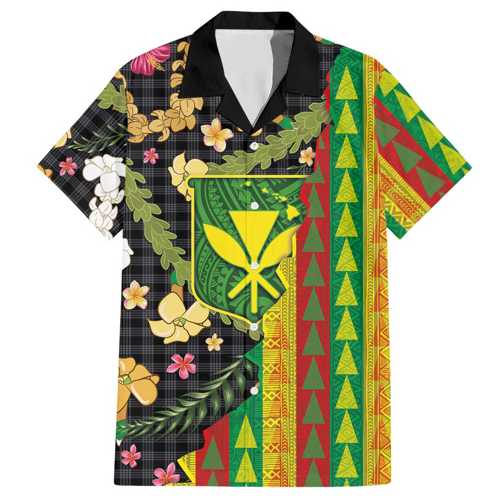 Hawaiian Tropical Plants Lei Hawaiian Shirt Kanaka Maoli Tribal with Palaka Motifs - Polynesian Pride