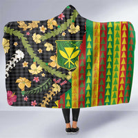 Hawaiian Tropical Plants Lei Hooded Blanket Kanaka Maoli Tribal with Palaka Motifs - Polynesian Pride