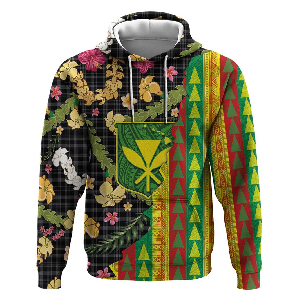 Hawaiian Tropical Plants Lei Hoodie Kanaka Maoli Tribal with Palaka Motifs - Polynesian Pride
