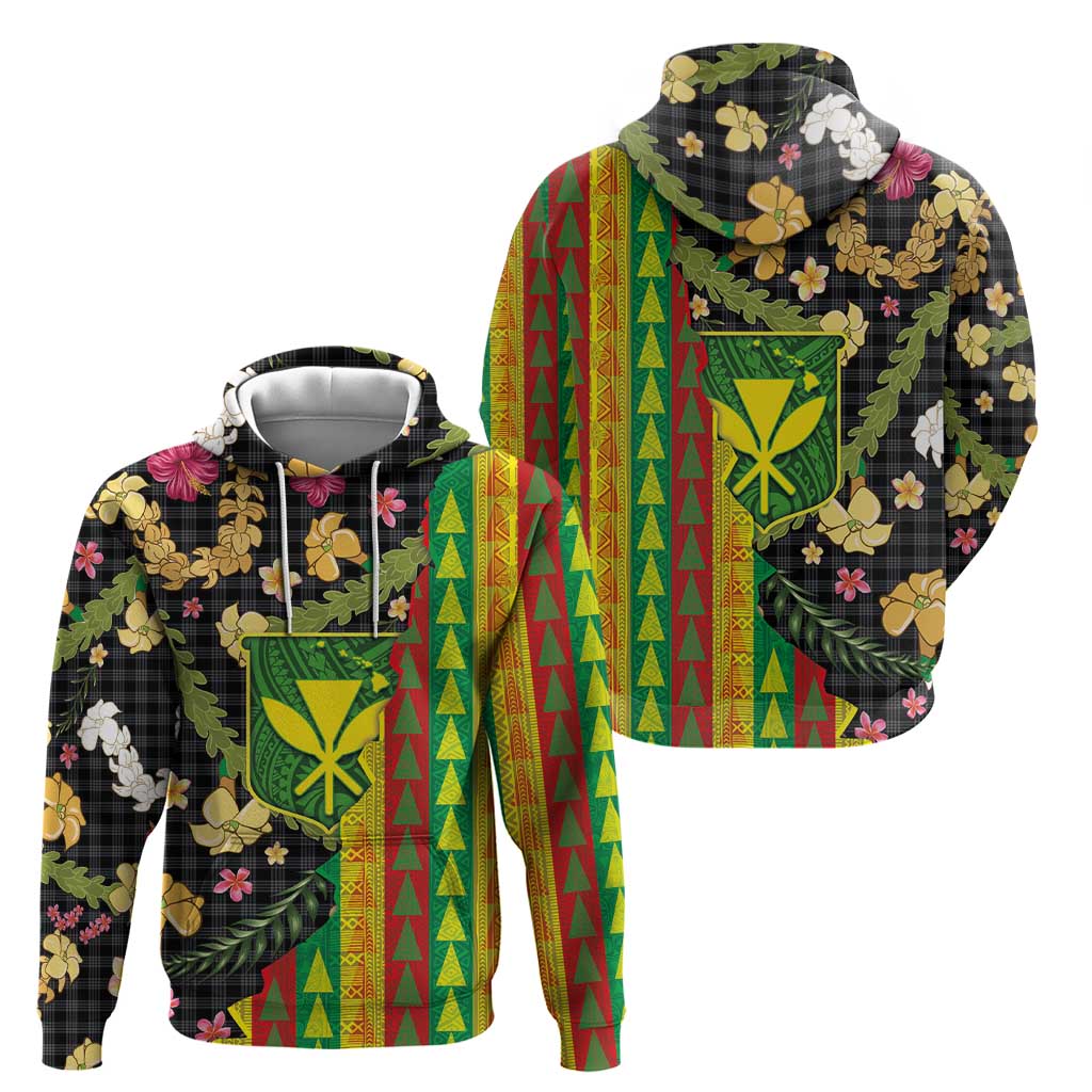 Hawaiian Tropical Plants Lei Hoodie Kanaka Maoli Tribal with Palaka Motifs - Polynesian Pride