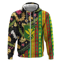 Hawaiian Tropical Plants Lei Hoodie Kanaka Maoli Tribal with Palaka Motifs - Polynesian Pride