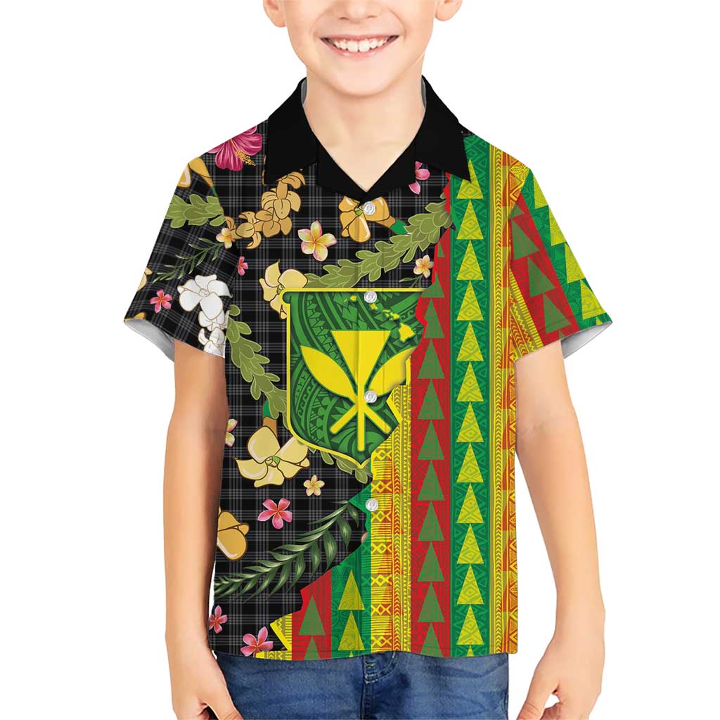 Hawaiian Tropical Plants Lei Kid Hawaiian Shirt Kanaka Maoli Tribal with Palaka Motifs LT03 Kid Multicolor - Polynesian Pride