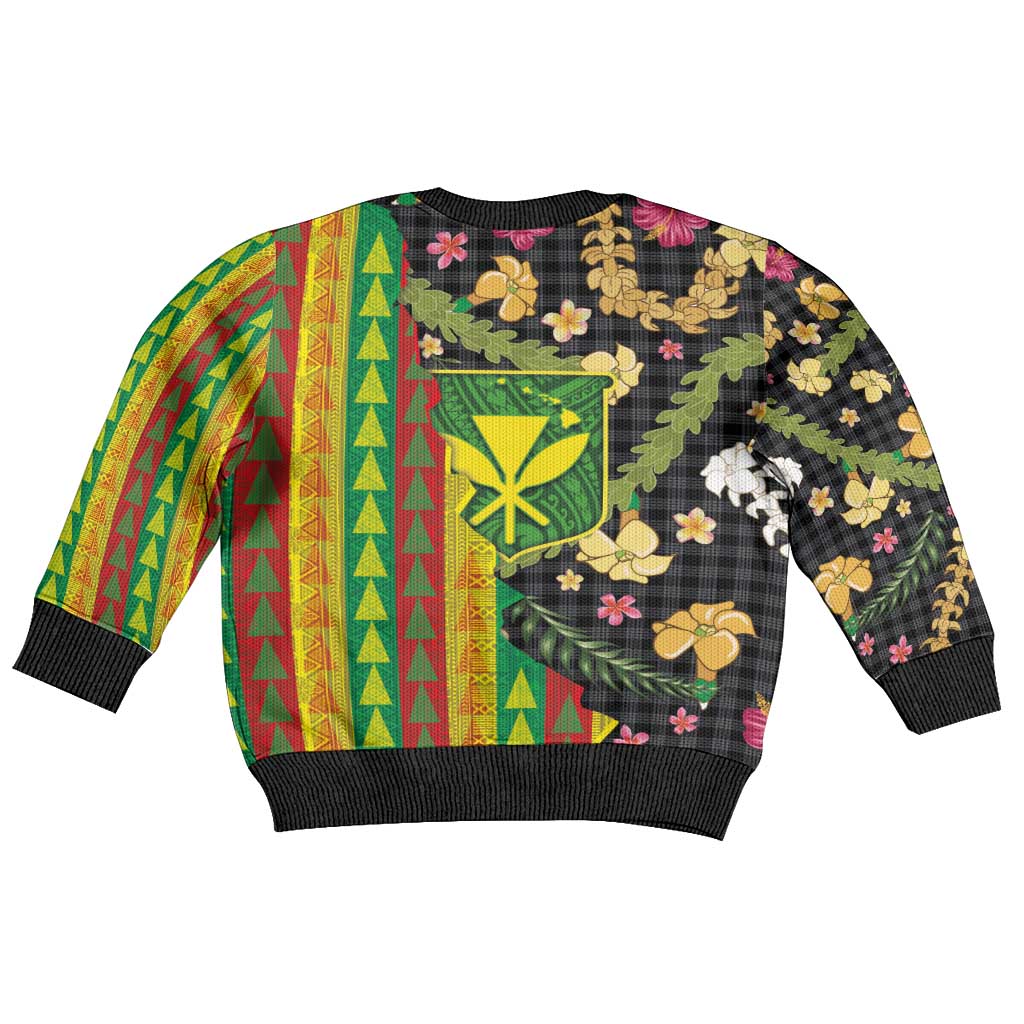 Hawaiian Tropical Plants Lei Kid Ugly Christmas Sweater Kanaka Maoli Tribal with Palaka Motifs - Polynesian Pride