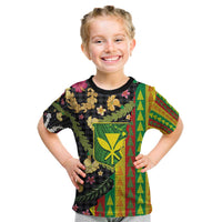 Hawaiian Tropical Plants Lei Kid T Shirt Kanaka Maoli Tribal with Palaka Motifs - Polynesian Pride
