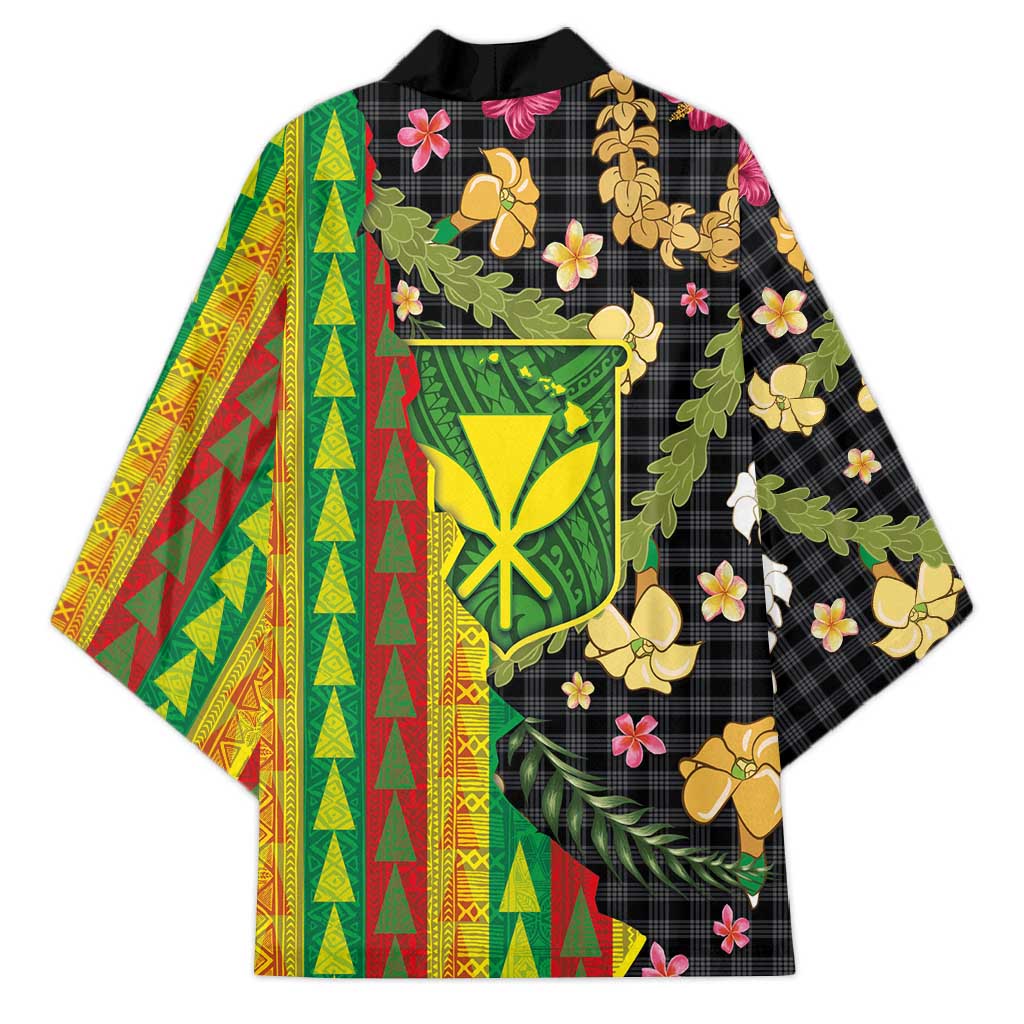 Hawaiian Tropical Plants Lei Kimono Kanaka Maoli Tribal with Palaka Motifs - Polynesian Pride