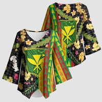 Hawaiian Tropical Plants Lei Kimono Sleeve Blouse Kanaka Maoli Tribal with Palaka Motifs - Polynesian Pride
