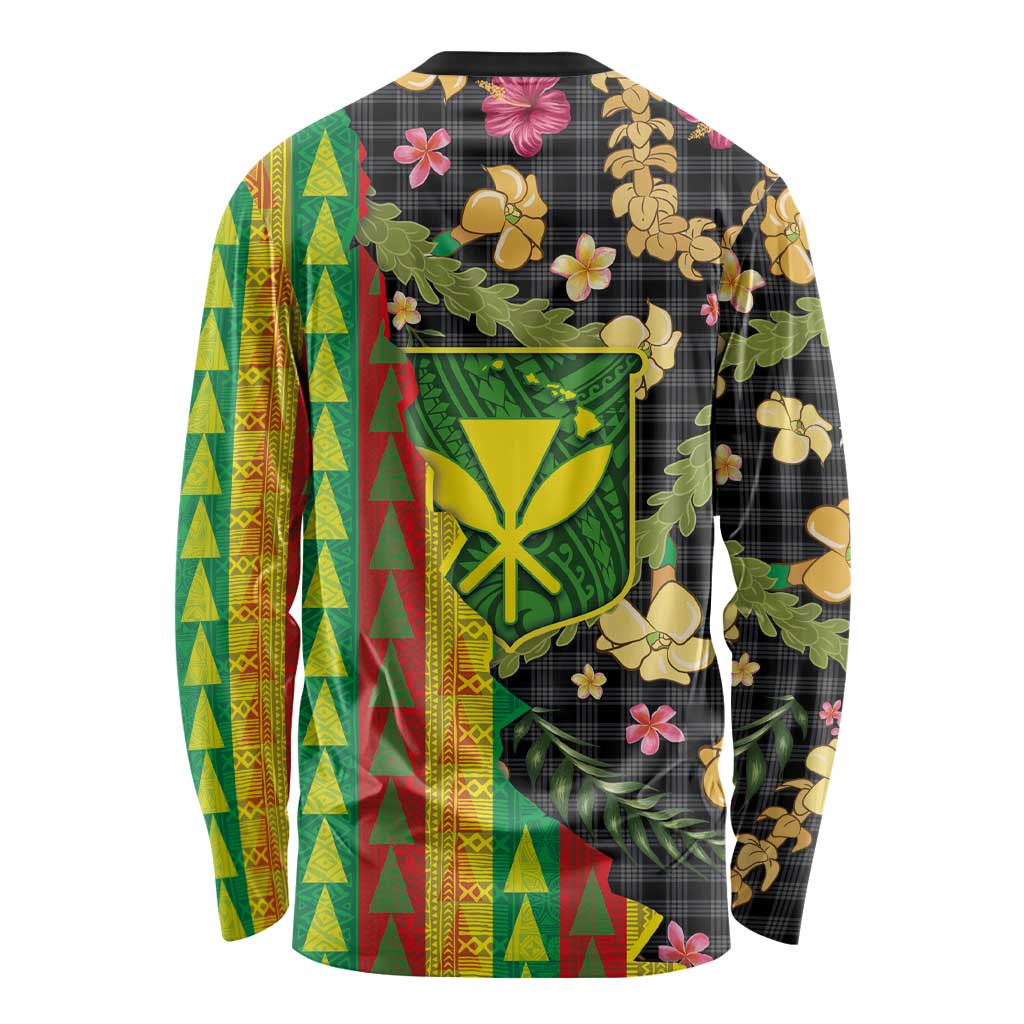 Hawaiian Tropical Plants Lei Long Sleeve Shirt Kanaka Maoli Tribal with Palaka Motifs - Polynesian Pride