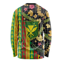 Hawaiian Tropical Plants Lei Long Sleeve Shirt Kanaka Maoli Tribal with Palaka Motifs - Polynesian Pride